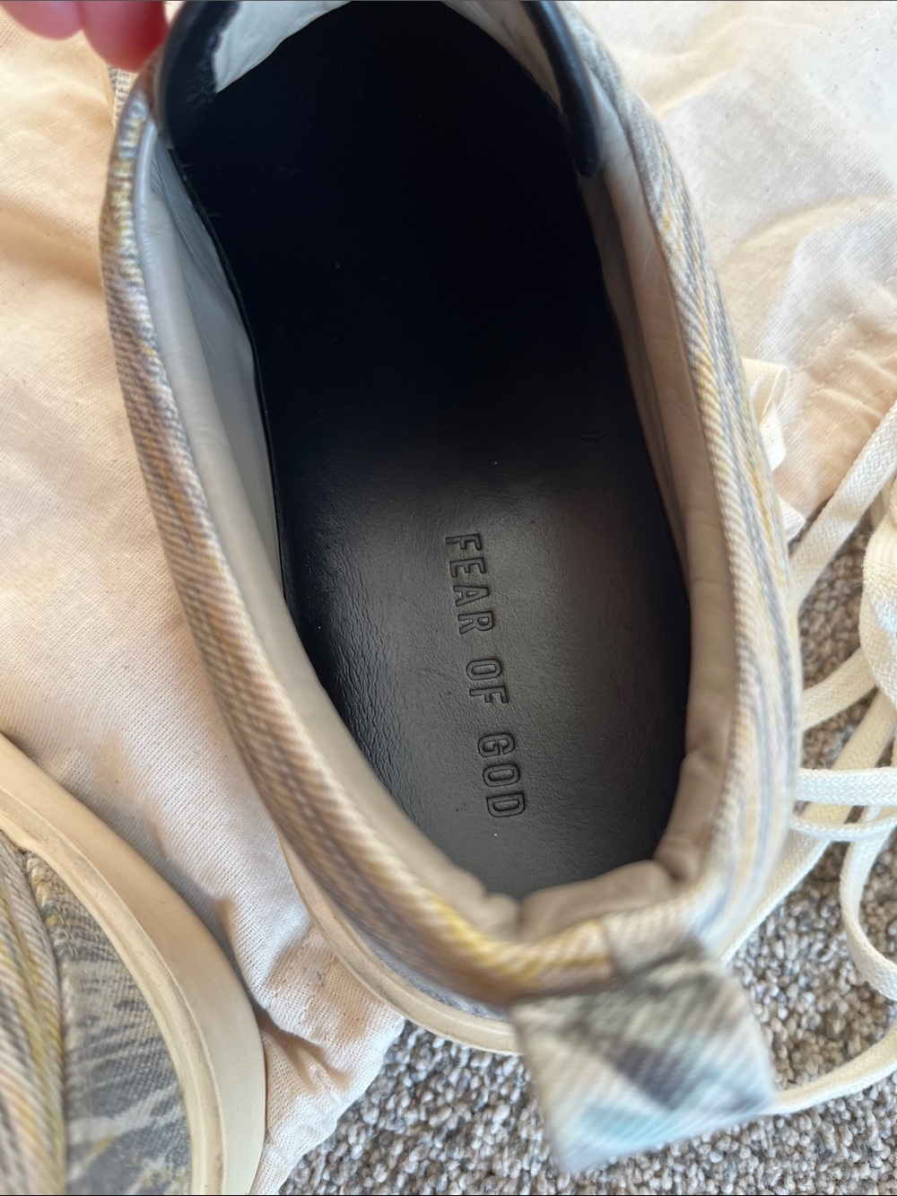 Fear of God Men’s Low-Top Canvas Sneakers in Camo Gray and Cream - Picture 10 of 10